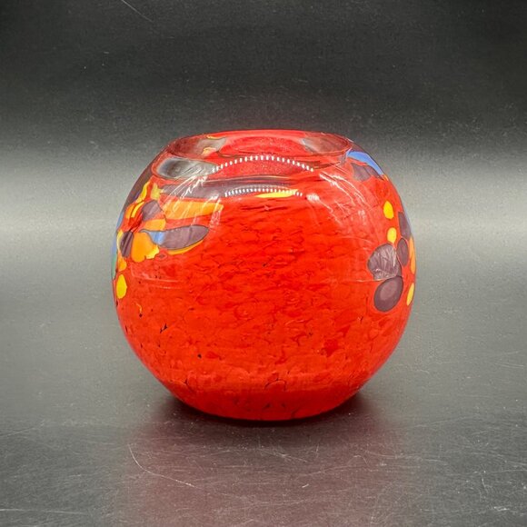 Paperweight Candle Holder Bohemian Art Glass Handmade Red Rainbow Czech READ - Picture 4 of 12